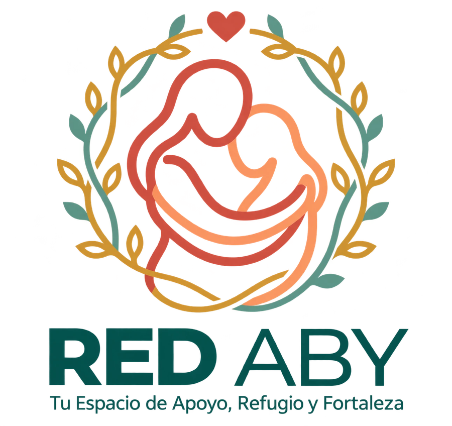 Dos figuras abrazadas rodeadas de ramas. Red ABY, tu espacio de apoyo, refugio y fortaleza.